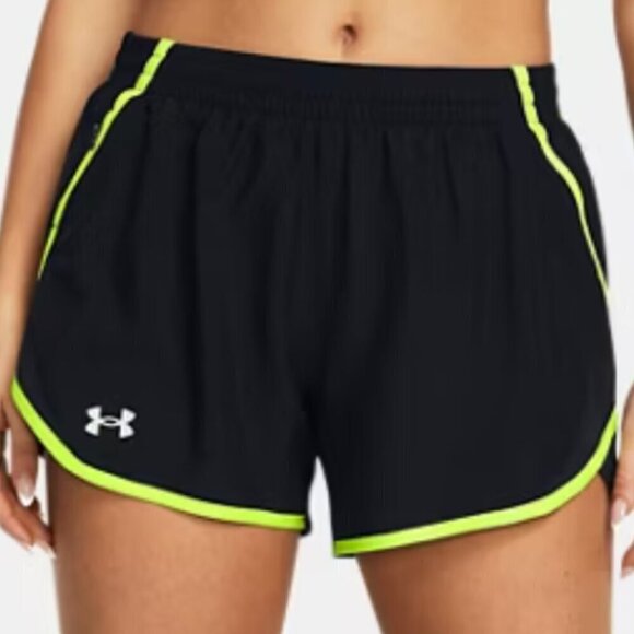 🏷️ NWT Under Armour Women's UA Fly by 3" Shorts Black/High Vis Yellow Size 3XL - Picture 1 of 9
